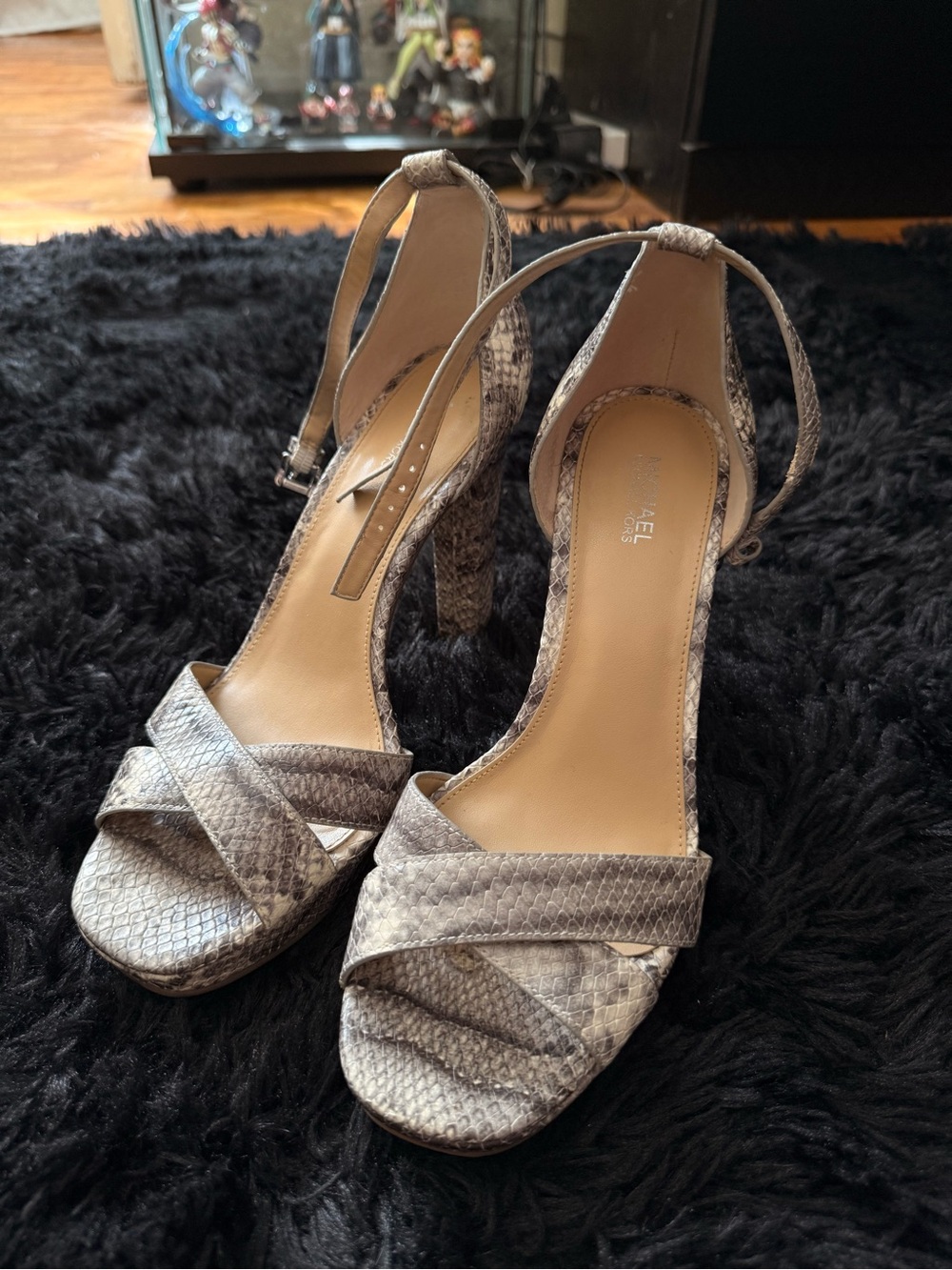 MICHAEL Michael Kors Gray Snakeskin Ankle-Strap Heels